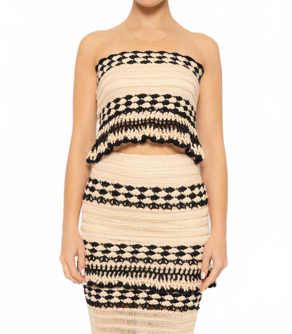 NEW FORE COLLECTION strapless crochet crop top in cream black